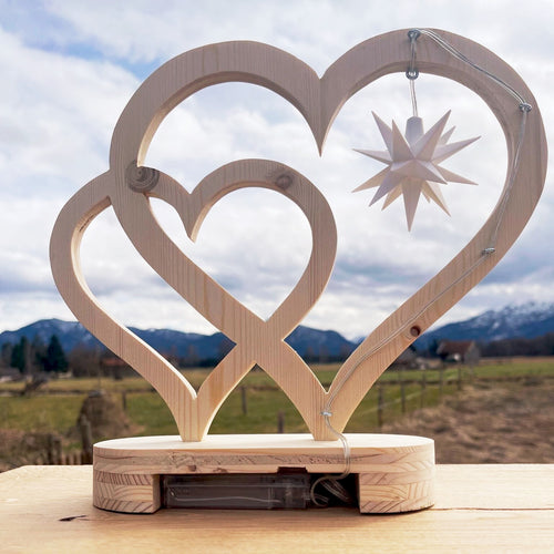 Doppelherz klein – Sternhalter aus Holz