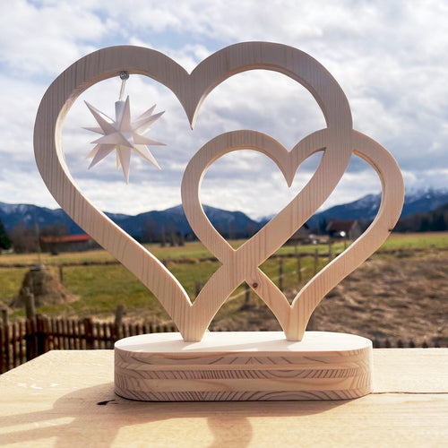 Doppelherz klein – Sternhalter aus Holz